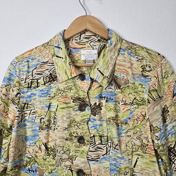 Christopher & Banks Jacket L Multicolor Button Front Long Sleeve Cotton Stretch - Picture 2 of 13